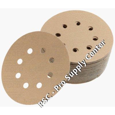 Premium Gold 5 Inch 8 Hole Hook n Loop 60 Grit Discs Qty 50